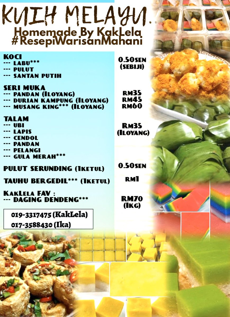 naimdelharith's tweet photo. MAK SAYA MENERIMA TEMPAHAN KUIH-MUIH dan SEBAGAINYA..

* Perkahwinan
* Kesyukuran
* Harijadi
* Akikah / Cukur jambul
* Open House
* Tahlil / Doa selamat

Sesiapa yang berminat boleh CALL/MSJ/WS.
📱019-3317475 (KakLela) 
https://t.co/udmdxGWzJF 

@cuti_makan @FoodPornMlaysia https://t.co/2LlMrFBGsD