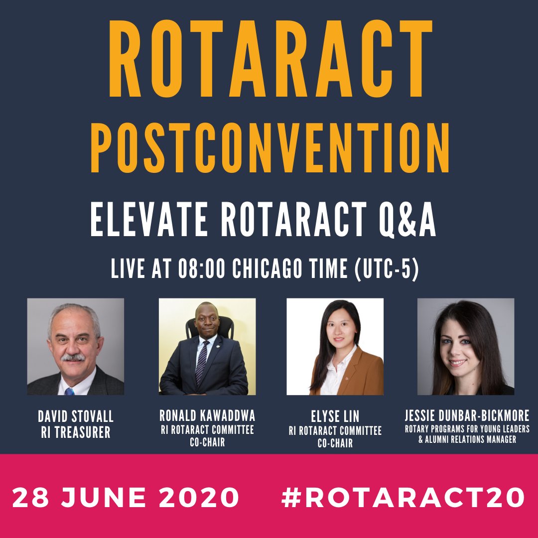 Many changes to Rotaract will be effective on 1 July 2020. Join members of the Rotaract Elevate Task Force to learn more and discuss how to implement the changes in your clubs and districts. The Zoom link is posted on the Day 2 page at on.rotary.org/2020rotaractpo…. #Rotaract20