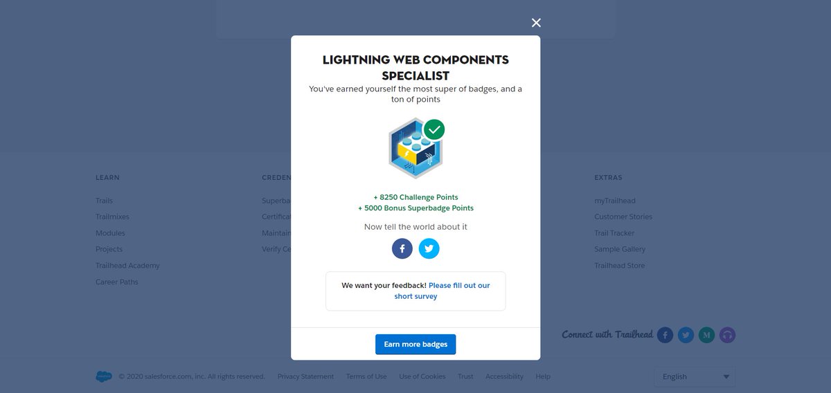 Avi Rai🤠 (@avirai045) on Twitter photo Finally completed the newly arrived "Lightning Web Components Specialist" superbadge.
Well designed by <a href="/trailhead/">Trailhead</a>, it covers many concepts required for creating Lightning Web Components.
<a href="/salesforce/">Salesforce</a> <a href="/SalesforceDevs/">Salesforce Developers</a>
Try it out!! Finally completed the newly arrived "Lightning Web Components Specialist" superbadge.
Well designed by <a href="/trailhead/">Trailhead</a>, it covers many concepts required for creating Lightning Web Components.
<a href="/salesforce/">Salesforce</a> <a href="/SalesforceDevs/">Salesforce Developers</a>
Try it out!!