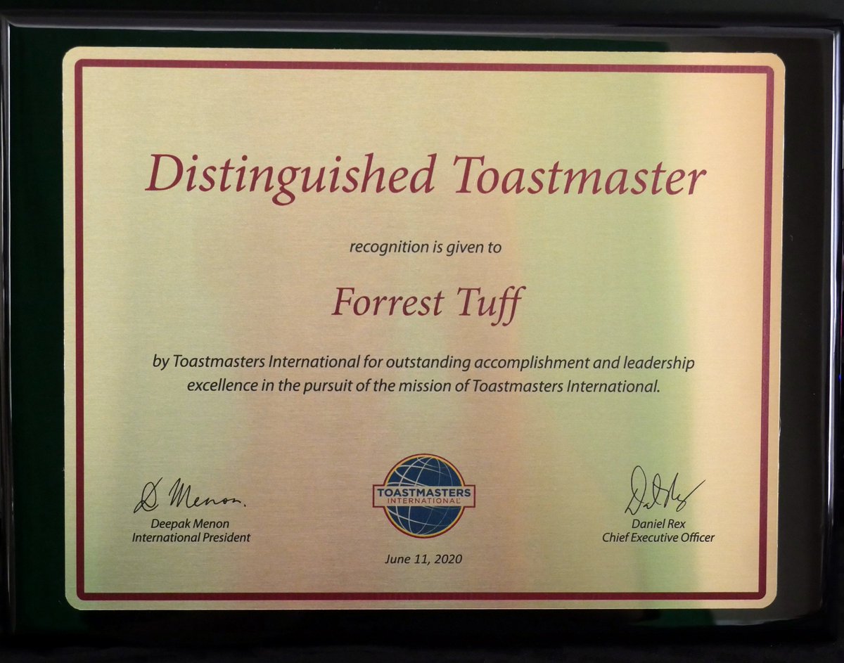 ForrestTuff's tweet photo. Hard work pays off! #DistinguishedToastmaster #Leader #Speaker https://t.co/upFgpjdfZc