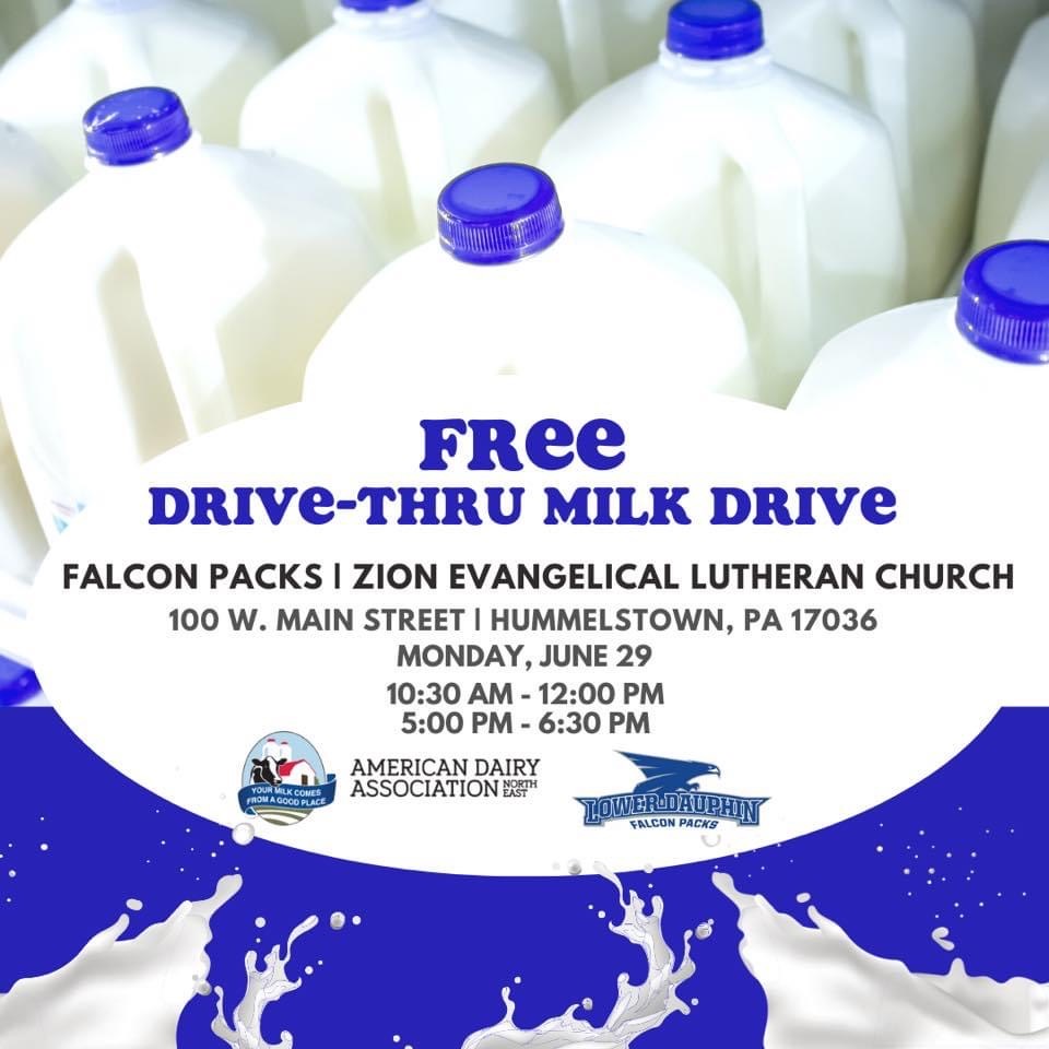 LowerDauphin's tweet photo. Local farmers have partnered with Lower Dauphin Falcon Packs to offer free gallons of freshly pasteurized milk to our community. If your family is interested in free milk, visit https://t.co/NE3xJ3wOk0 and check under 'Headlines' for the update on food supports. https://t.co/uruXJhvit6