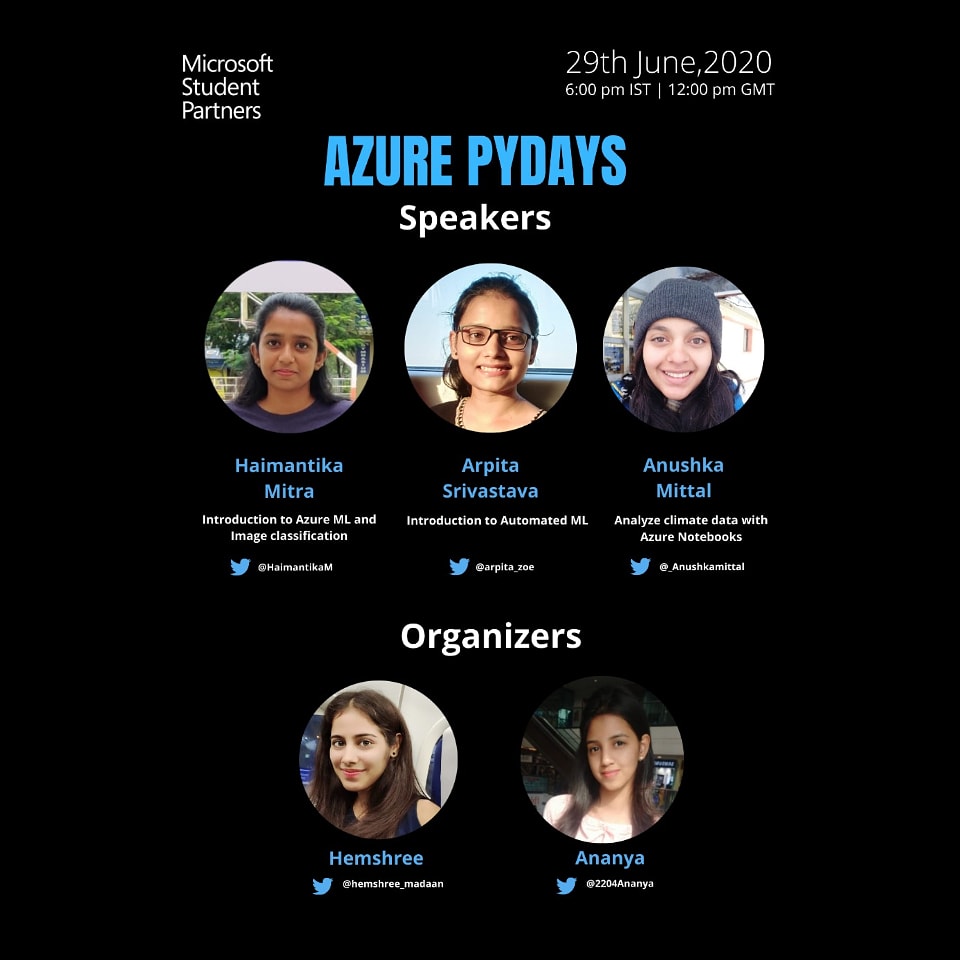 _Anushkamittal's tweet photo. _from_ _AzurePyDay_ _import_ _MachineLearning_ #azure #azuredays
Coming up with a great event for all ML enthusiasts. Join us tomorrow at 6 pm IST(12PM GMT) #microsoftstudentpartners #ml
Register here:
https://t.co/aCfsIctCQ7 https://t.co/fc0q22uSw6