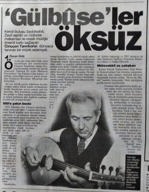 cinucenbey's tweet photo. "Birkaç küçük gazete haberinin dışında varlığını sadece klasik müzik sevdalılarının bildiği Tanrıkorur, sessiz sedasız gitti bu dünyadan. Bazı kesimlerin ısrarla görmezden geldiği bu ûdi bestekârımız yaptığı hizmetlerle adını müzik tarihimize altın harflerle yazdırdı." https://t.co/1wMhXx5dOj