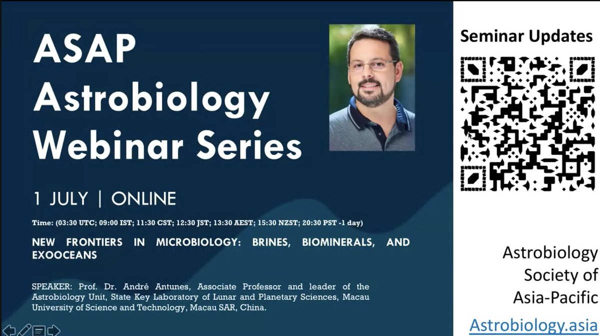 sklplanets's tweet photo. Don't miss out on the next talk on the new #ASAP #Astrobiology #Webinar Series! We'll have our very own @ExtremophilesUK on "New Frontiers in #Microbiology: #Brines, #Biominerals, and #Exooceans". Check details and scan the QR code to sign up. #Space #Geomicrobiology #Halophiles https://t.co/ajDomUsFZ0