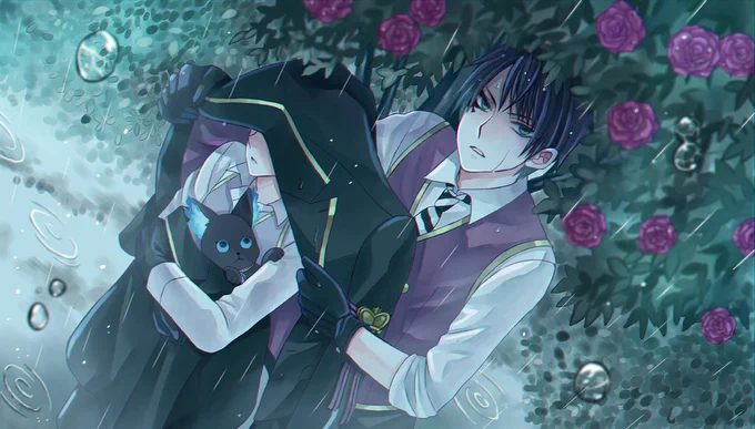 #twstプラス
♠?
バラの木の下で雨宿りなデュ監

グリムの首輪の石って紫なんですが
オンボロ寮のカラーって紫なのかな? 