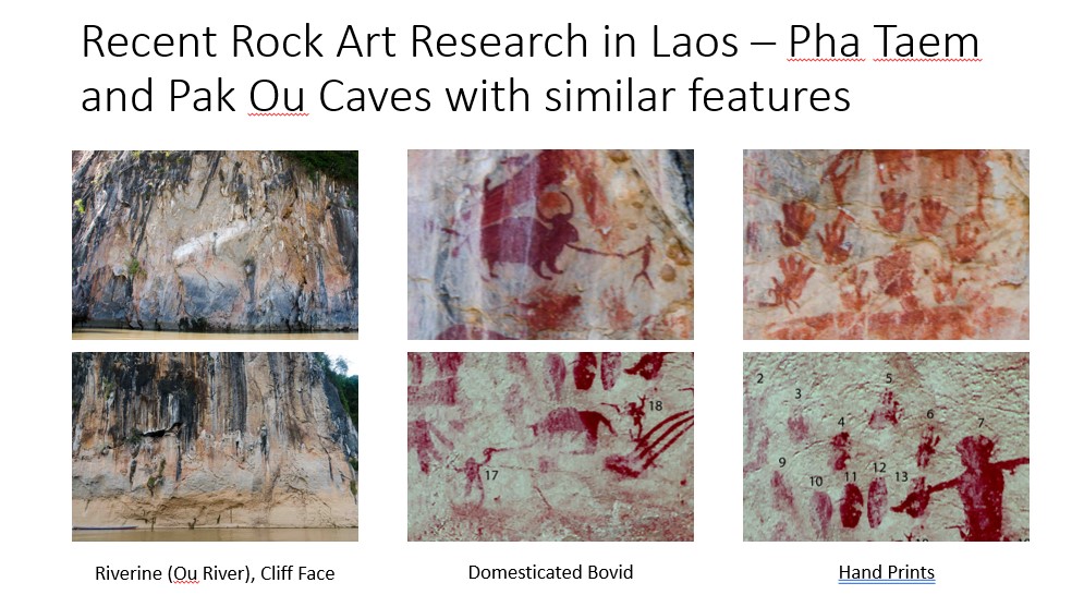 4/18 Both sites are remarkably similar: they have red paintings on the cliffside overlooking the river with similar motifs such as hand prints and domesticated bovids.