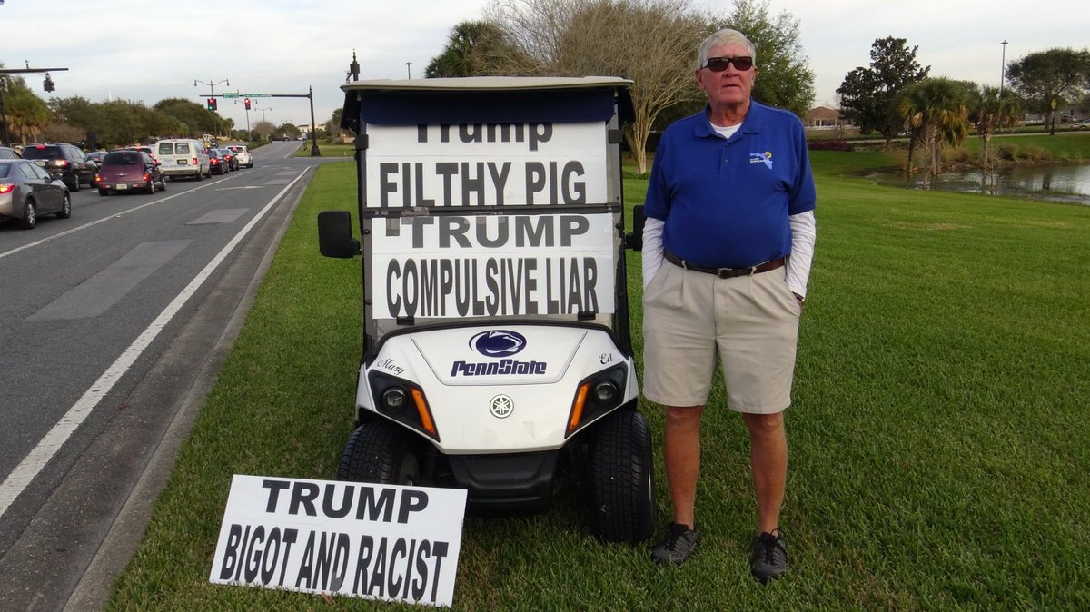Some of Ed’s neighbors weren’t happy with his outspoken condemnation of the traitorous Coward in Chief.Letters were written. Notes left at his home.Ed is a Philadelphia boy though and isn’t one to cower from bullying.So he gave his golf cart a makeover.4/