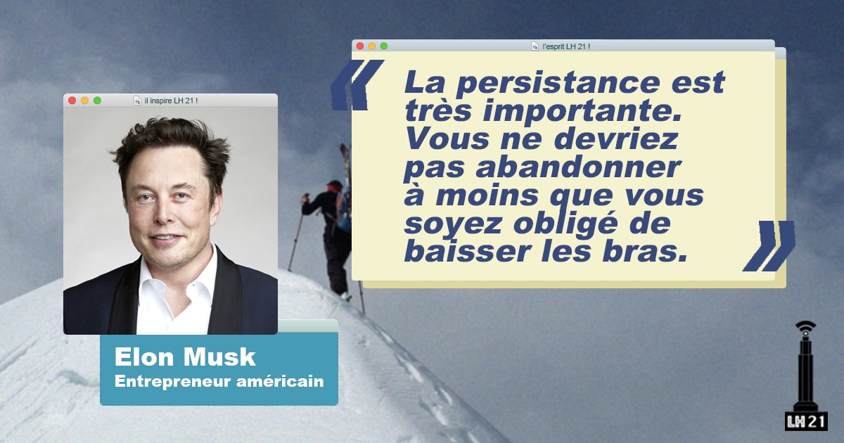 C'est la citation inspirante du dimanche ! 😉

Elon Musk, fondateur de Tesla et SpaceX 🚀