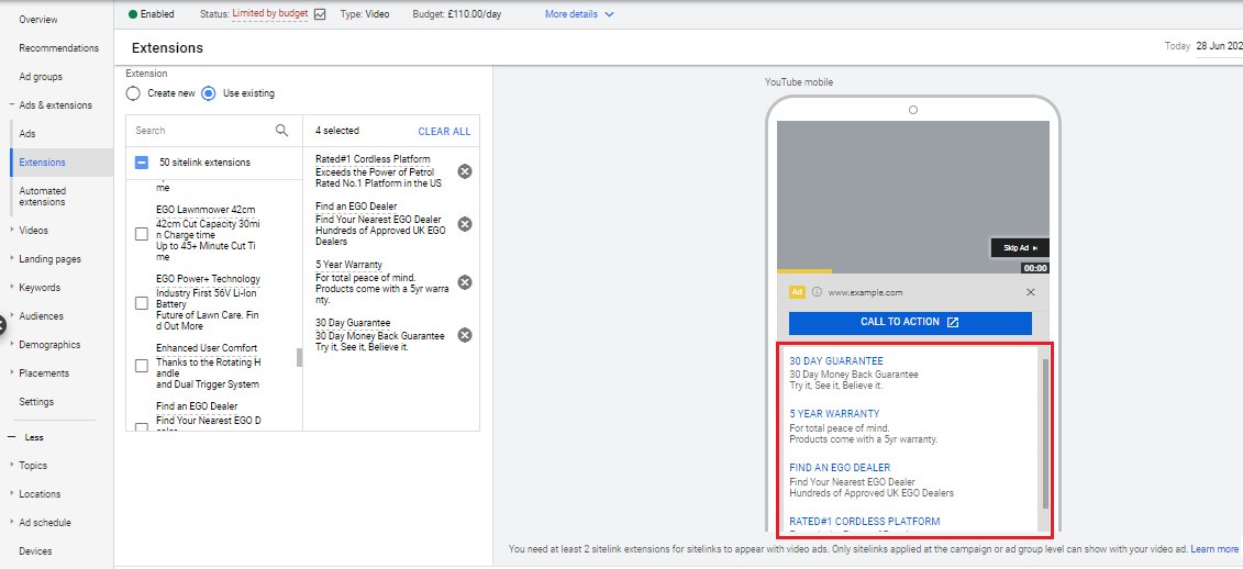 stevenjohns21's tweet image. GOOGLE VIDEO ADS: Sitelinks just released for all my accounts with video campaigns. The main thing I have noticed it won't let you add sitelinks if they have the same final url which you could for search. Lots of real estate taken up if you see them in the wild. #ppcchat #ppc