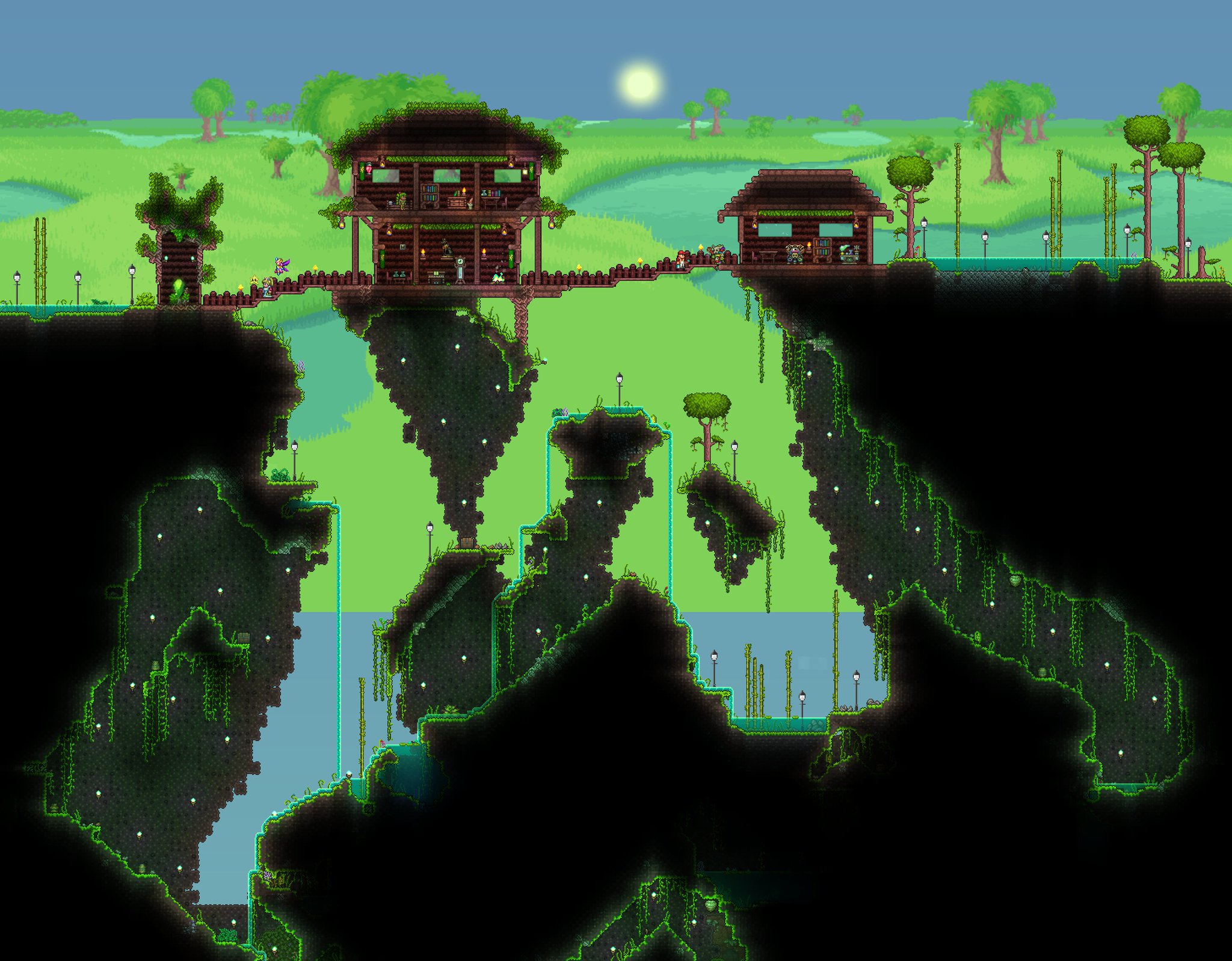 تويتر Hinalyte على تويتر Jungle Biome Pylon This Is Where I Learned How To Make Column Slopes For My Builds Which Went Nicely With These Rich Mahogany Woods And I Also