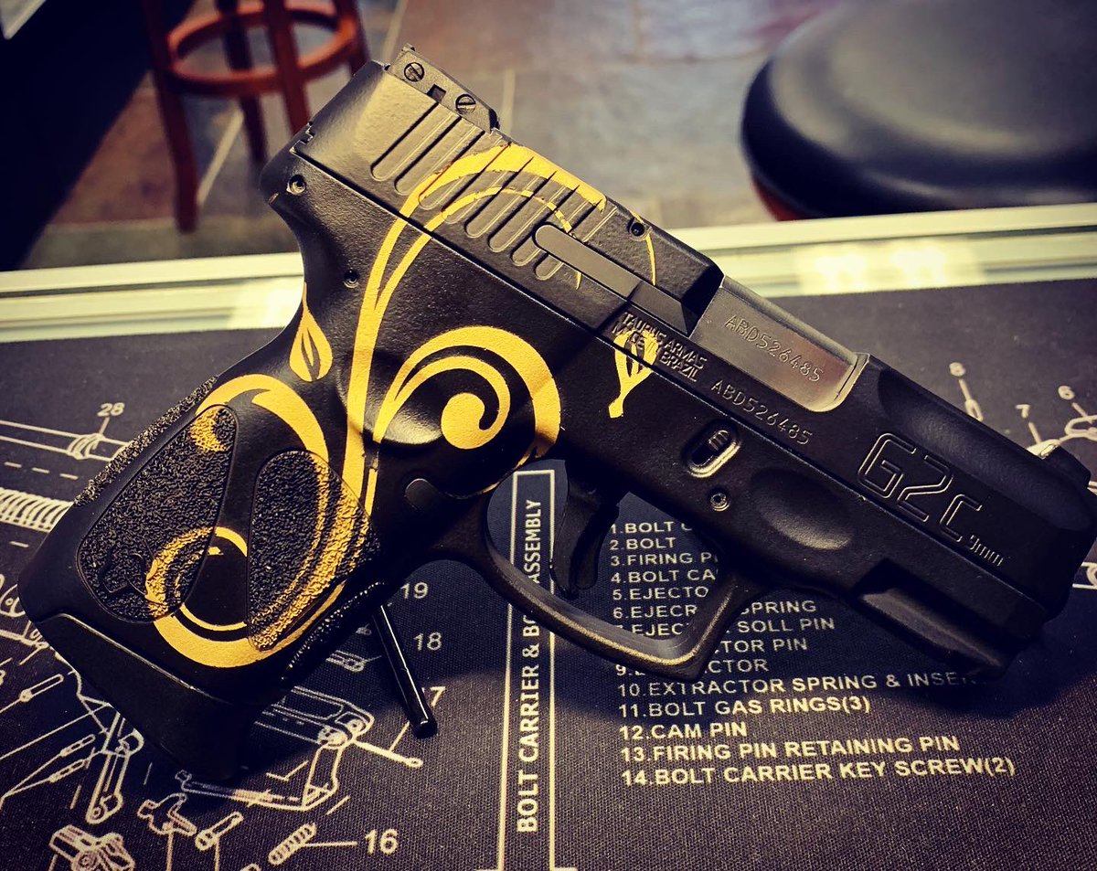 SteadfastTacti1's tweet photo. Another pretty customer piece done. #cerakote #blackngold #taurusg2c https://t.co/vcf7jL26Ev