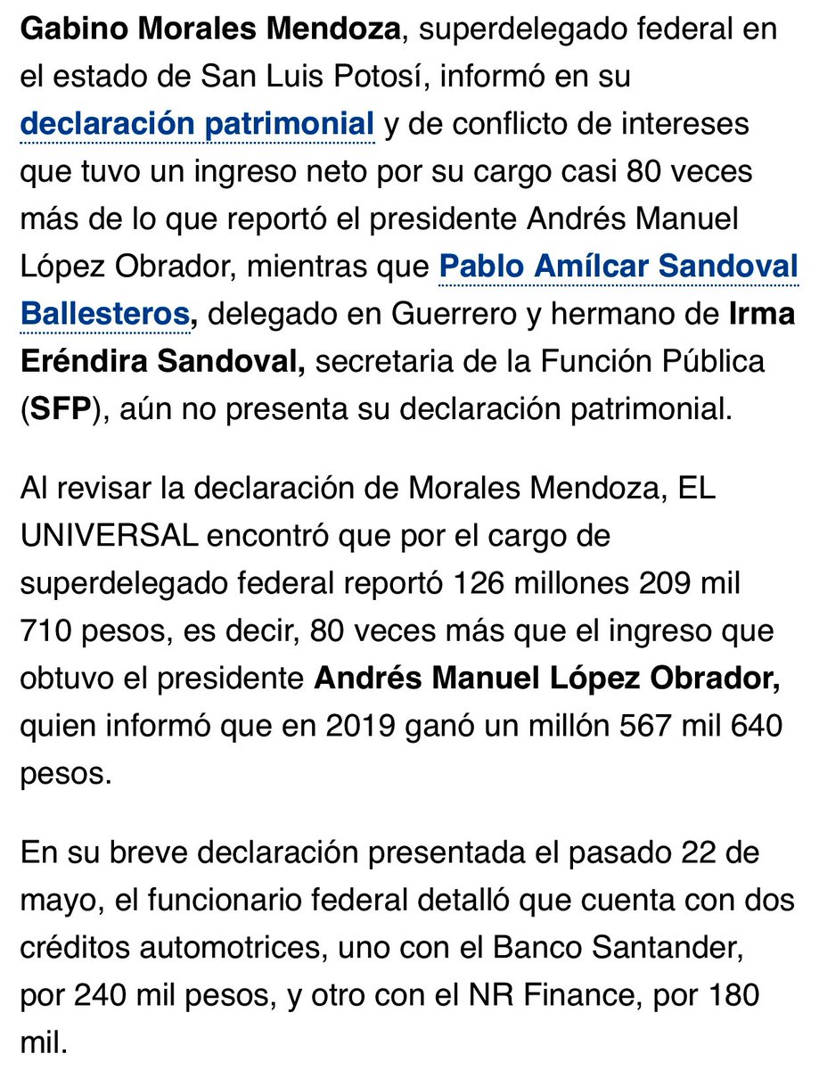 OSWALDORIOSM's tweet photo. El súperdelegado de @lopezobrador_ en #SLP @Gabino_MM, reportó en su declaración patrimonial haber recibido en un solo año un total de:

              ¡$126 MILLONES!

  ¡80 veces más que el presidente!

¡ESTO DEBE SER UN ERROR PORQUE PARECE UNA PORQUERÍA💩DEL TAMAÑO DEL MUNDO! https://t.co/LpeE4oP2Dz