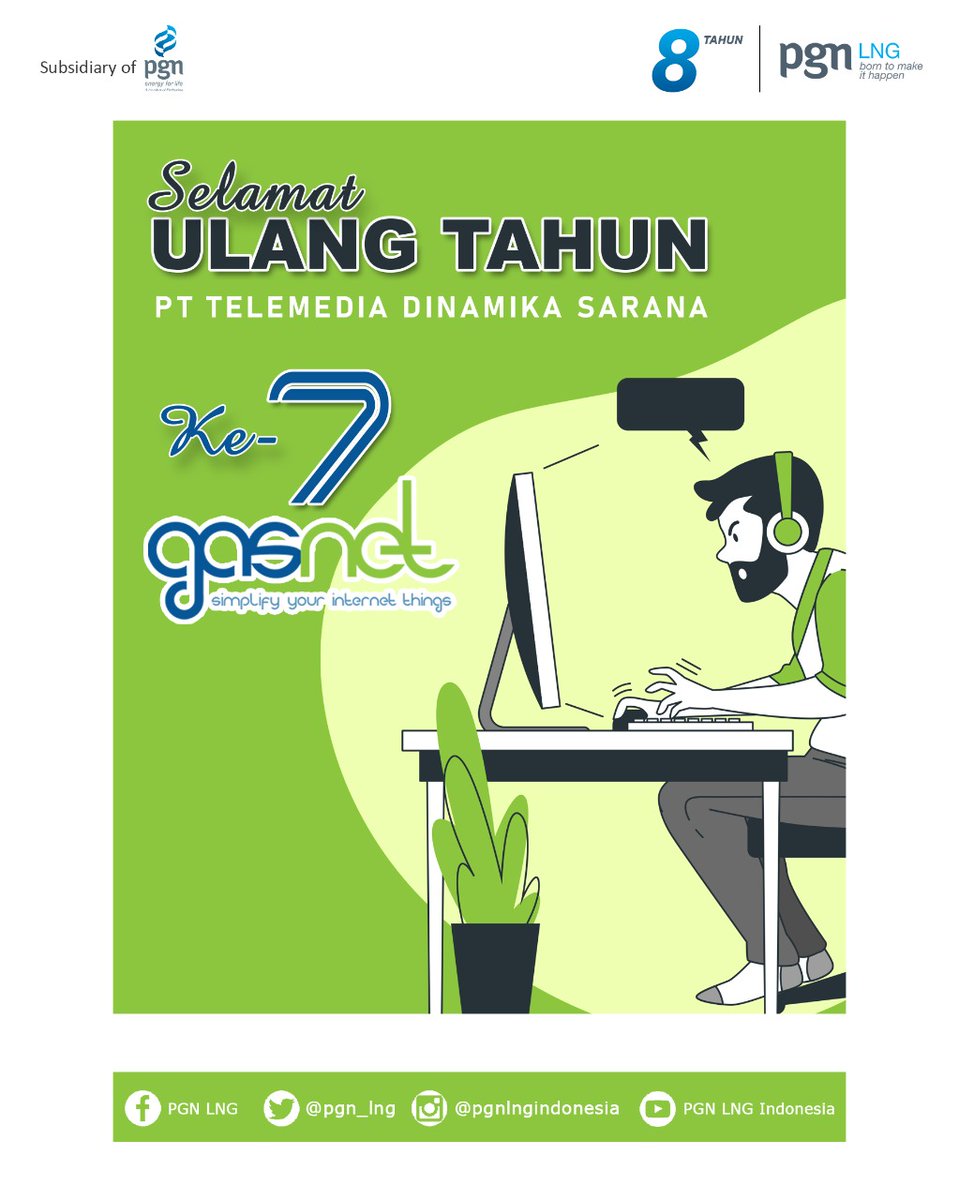 pgn_lng's tweet photo. .
Segenap Dewan Komisaris, Direksi dan Karyawan
PT PGN LNG Indonesia mengucapkan :
Selamat Hari Ulang Tahun ke-7 PT Telemedia Dinamika Sarana @pgascom_id
Selalu sukses dan menjadi perusahaan penyedia solusi teknologi berbasis internet terpercaya di Indonesia.
#pgnlng #pgascom https://t.co/5qKQ1MEqvk