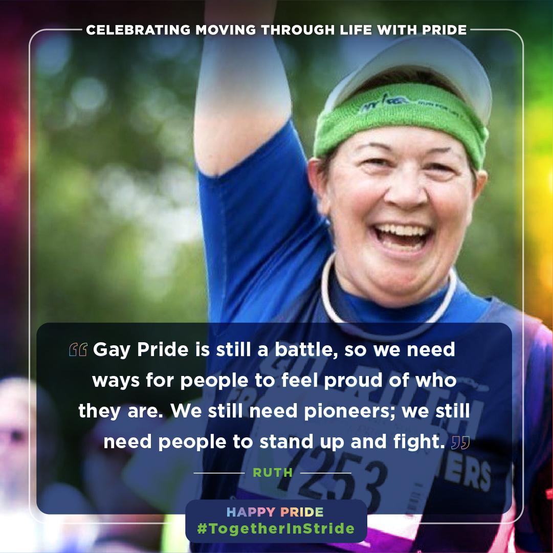 nyrr's tweet photo. To celebrate #PrideMonth, #NYRR wanted to voice inspiring stories of LGBTQIA+ members who have found fitness and acceptance through physical activity. These experiences remind us all to move #TogetherInStride with pride: https://t.co/tmX9CdUbmG. Happy Pride from NYRR Striders! 🌈 https://t.co/NxhfooD89R