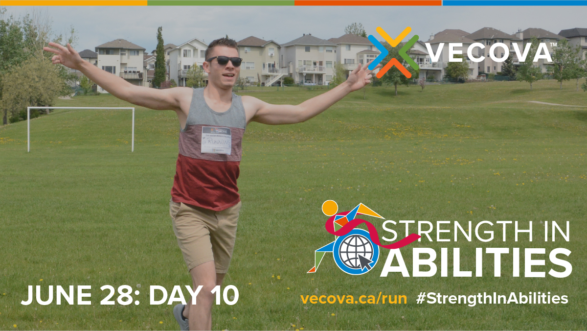 Vecova's tweet photo. We’re at the finish line! Share your best “crossing the finish line” pose! Comment or share the pics with us using the hashtag, #StrengthInAbilities! #VirtualEvent #Calgary #YYC https://t.co/x0o1CAK1kq