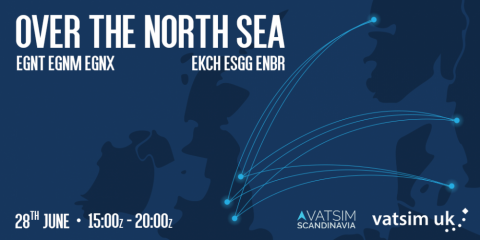 vatsimevents's tweet photo. VATSIM UK is pleased to announce that we've teamed up with VATSIM Scandinavia to bring you "Over the North Sea" Join us from 1500z to 2000z for full ATC between Newcastle, Leeds and East Midlands to Copenhagen, Gothenburg and Bergen. https://t.co/OrUK36uE44 #FlyVATSIM https://t.co/mzWM4XnZjl