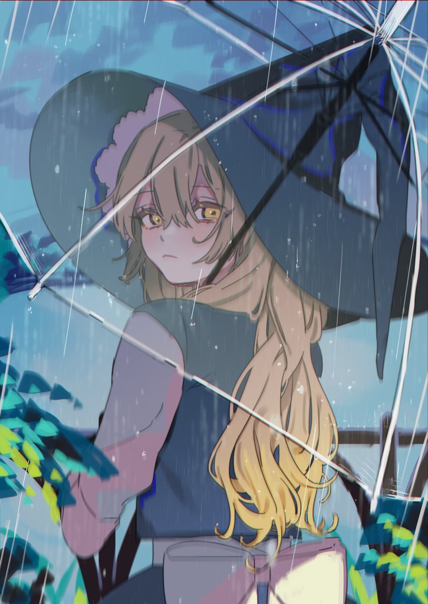 kirisame marisa 1girl blonde hair hat solo long hair umbrella back bow  illustration images