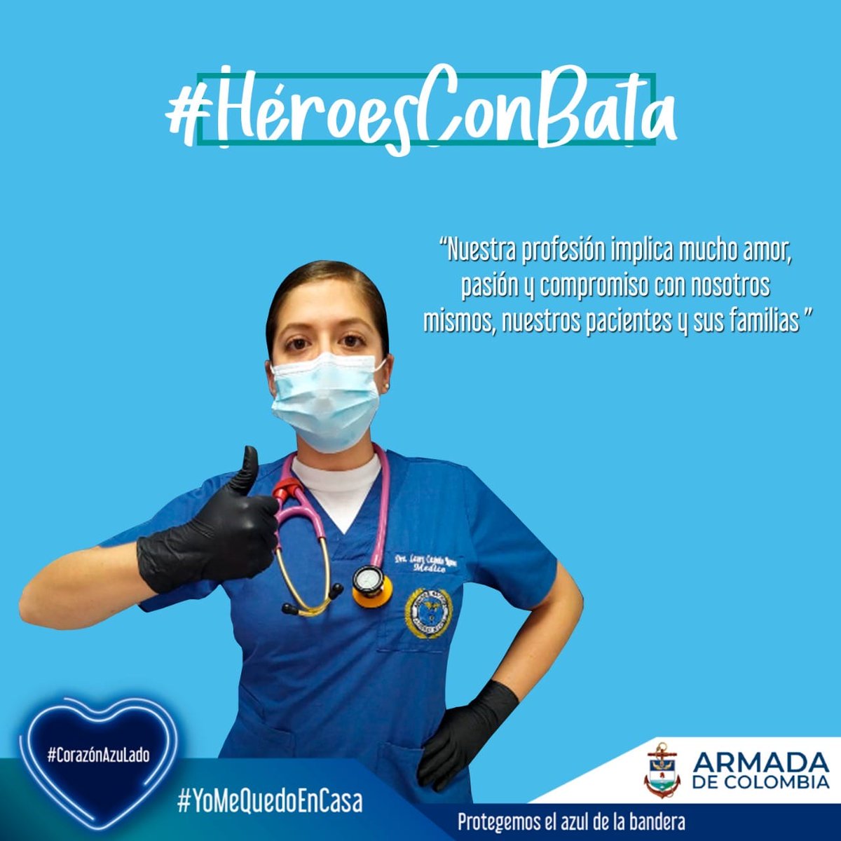 ArmadaColombia's tweet photo. #HeroesConBata Ser profesional de la salud implica mucho amor, pasión y compromiso con ellos mismos, sus pacientes y sus familias.
@SanidadNavalARC
#FelizDomingo 
#ProtegemosElAzulDeLaBandera https://t.co/XE7kBMRzmm