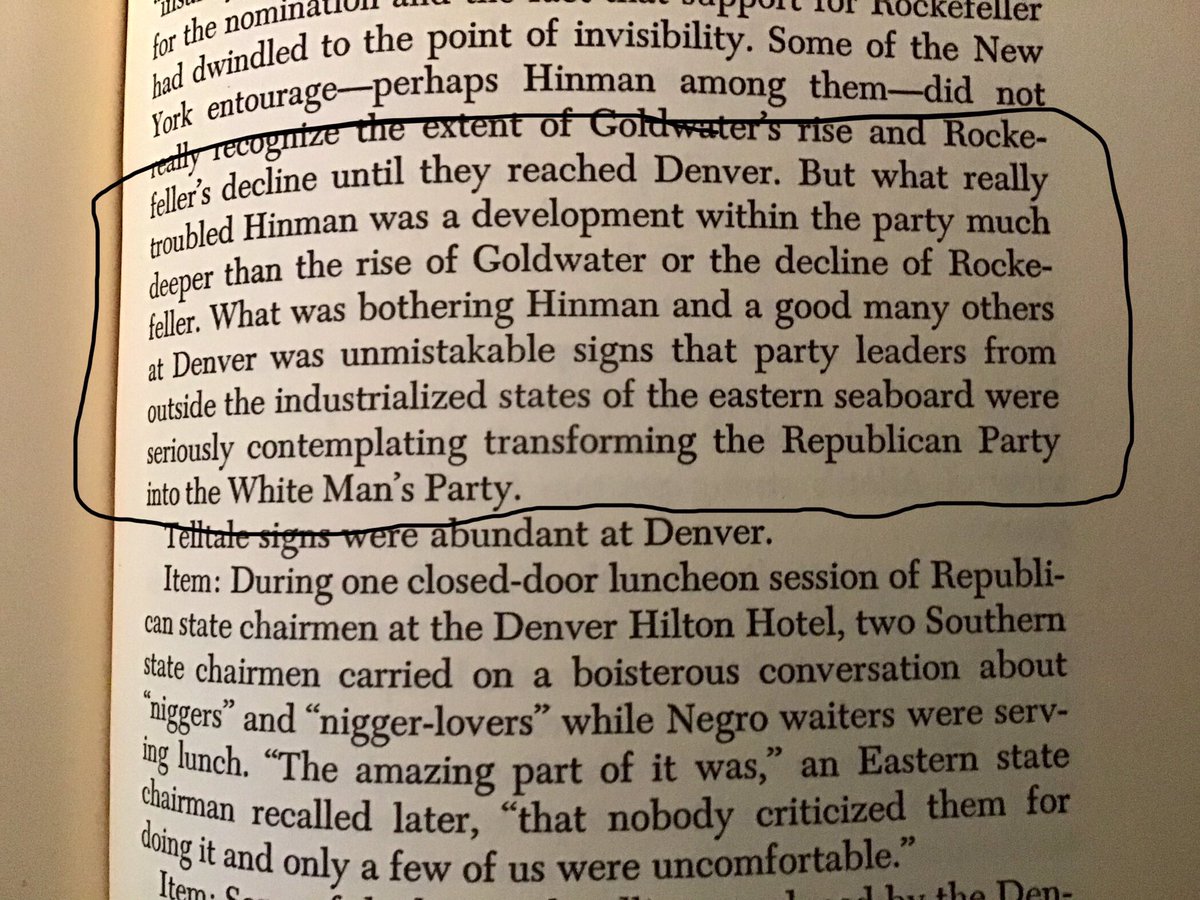 In his book, The Agony of the GOP, 1964, Robert Novak used the same words in describing the dangerous direction of the Republican Party: White Man’s Party.”/8
