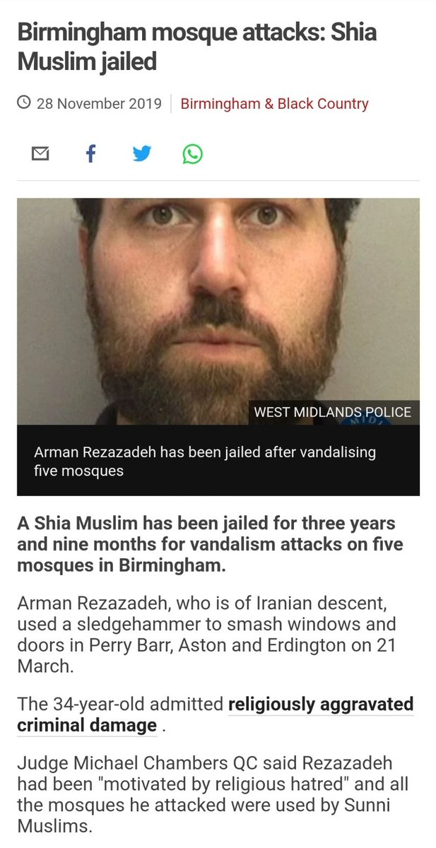 All 5 of these acts of vandalism were in actually committed by an Iranian immigrant named Arman Rezazadeh. Rather than a white nationalist "Islamophobic" attack, this was Middle Eastern Sunni/Shia sectarianism playing out on British soil.