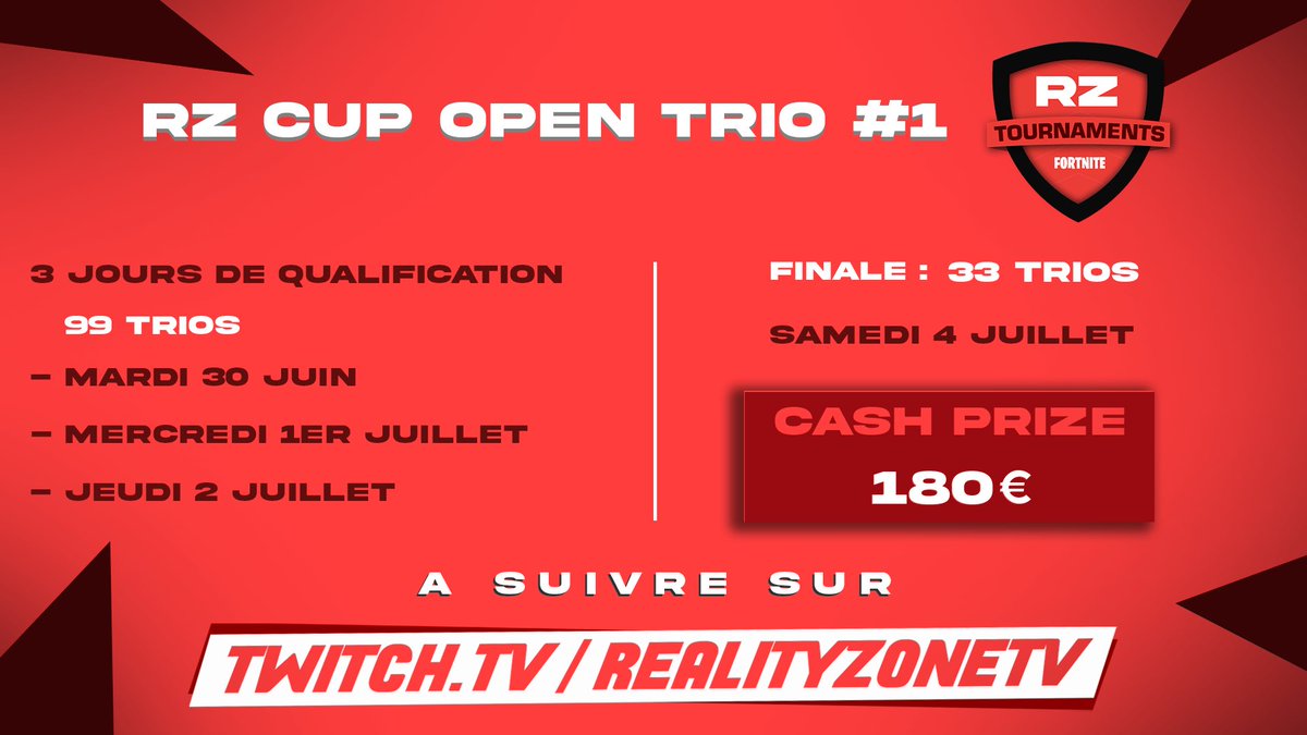 Rz Cup Open Trio Console #1 🏆

Qualifications 99 Trios :
- Tuesday 30th June - 9:00pm Heat 1
- Wednesday 1st July - 9:00pm Heat 2
- Thursday 2nd July - 9:00pm Heat 3

Final 33 Trios :
- Saturday 4th July - 9:00pm Final

Cash Prize : 180€

Registration in comments (@ your trio)