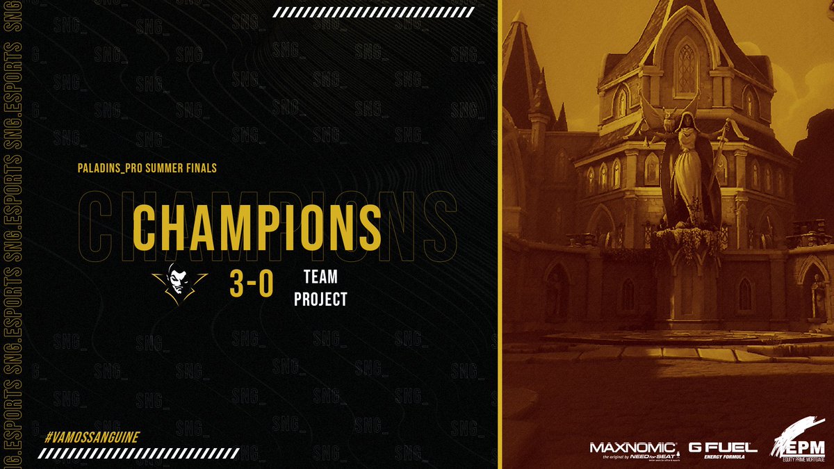 WE ARE THE @PaladinsPro SUMMER PLAYOFF CHAMPIONS! GG's to Team Project! Thanks for the support throughout the tournament, everyone. The best team in the world is a pretty good title. 👀 #LetsGoSanguine🧛
