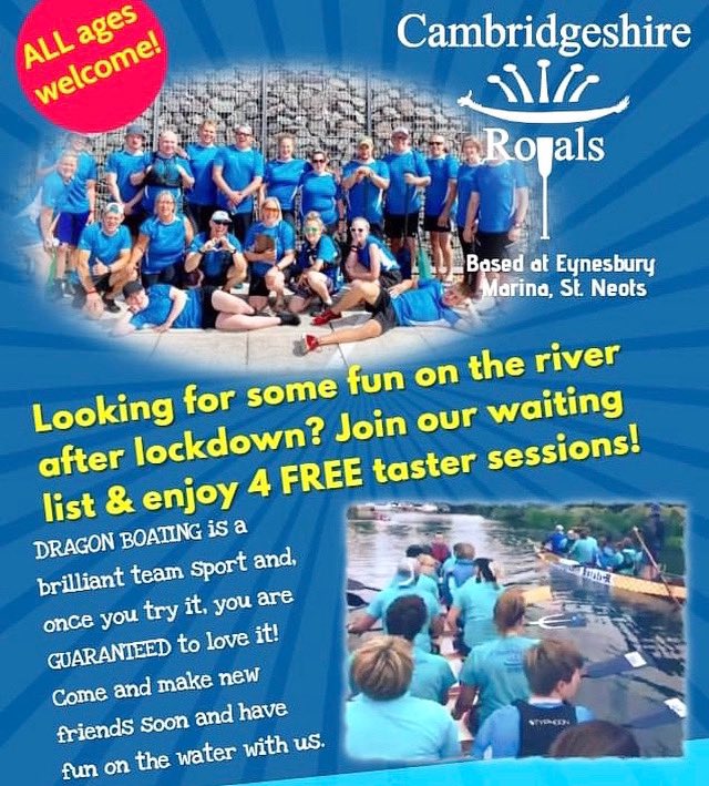 CambsRoyals's tweet photo. 🛶🚣‍♀️ Calling all kayakers, canoeists, rowers, outriggers and paddle boarders 🛶🚣‍♀️ Ask to join our mailing list and enjoy 4 FREE taster sessions (once easing of lockdown rules allow). @CambsRoyals #dragonboating #britishdragonboatracingassociation https://t.co/TvRUrxBRLO