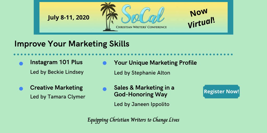 SoCalCWC's tweet photo. Need some help with Marketing Skills? These Continuing Sessions are sure to help.
Register today at https://t.co/9ICAd7Bhh2.
#writersconference #SoCalCWC2020 #virtualconference #christianconference https://t.co/OS7M3jngN7
