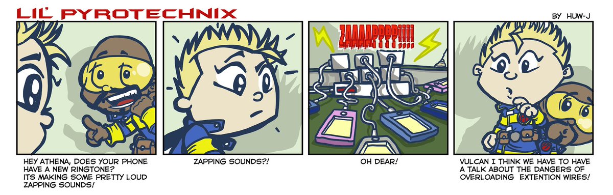 Comics4Safety's tweet photo. 7% of all fatal domestic fires in the US are caused by overloaded extension wires. 
The Lil’ Pyrotechnix are making sure that people know this fact AND remember it WITHIN 30 SECONDS!
See how we are using engaging imagery for public safety outreach at: https://t.co/aeZ8kXXtN3 https://t.co/xxofSViPVe