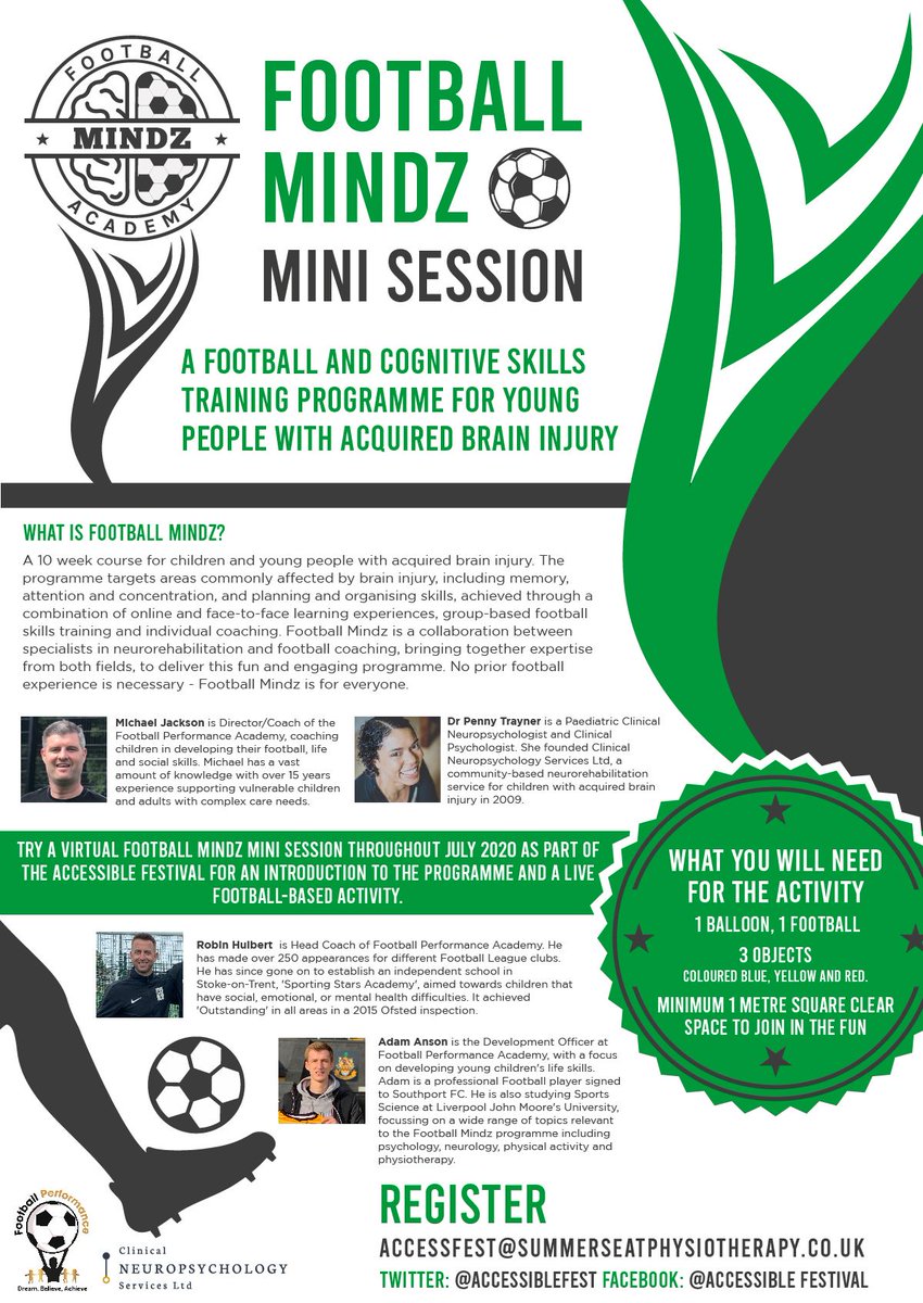Updated flyer for our #Football mini-session <a href="/AccessibleFest/">Accessible Festival</a> 2020. To register email: accessfest@summerseatphysiotherapy.co.uk #inclusion