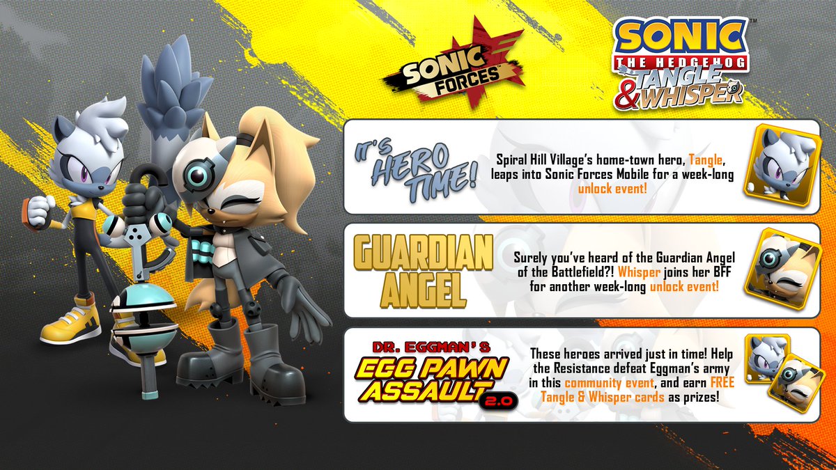 Fearless friends and fan favourites Tangle & Whisper join #SonicForces Mobile. Both rare runners will arrive into the battle in a 3-part event!