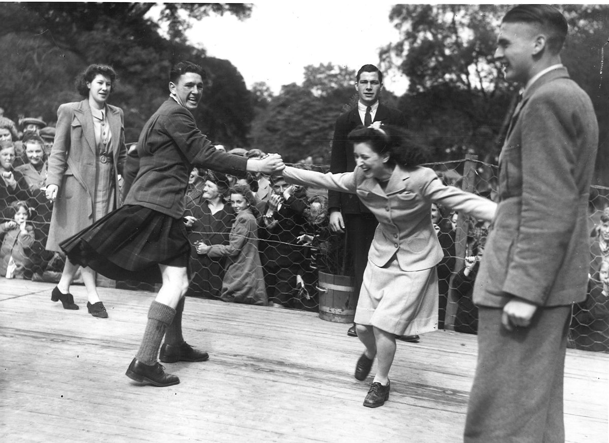 Events were staged to distract people from the pain of war. The eightsome reel at Hazlehead Park, summer 1942.