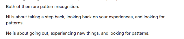 Ni is making conclusions and theories based on inner insight and Ne is making conclusions and theories based on outer insight.Ni is how can we FOCUS.Ne is how can we EXPAND.