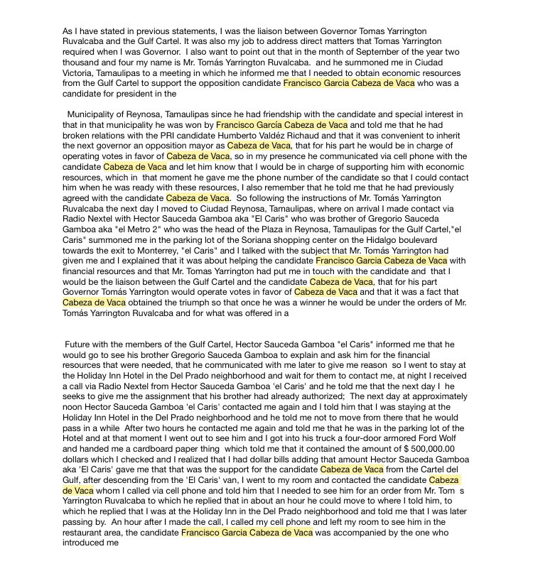 According to testimony from Antonio Peña Argüelles, AKA Angeles, a former money launderer for Los Zetas and protected witness in a US federal case, CDV has been compromised by organized crime since at least 2006 when he accepted $500,000 for his mayoral campaign.