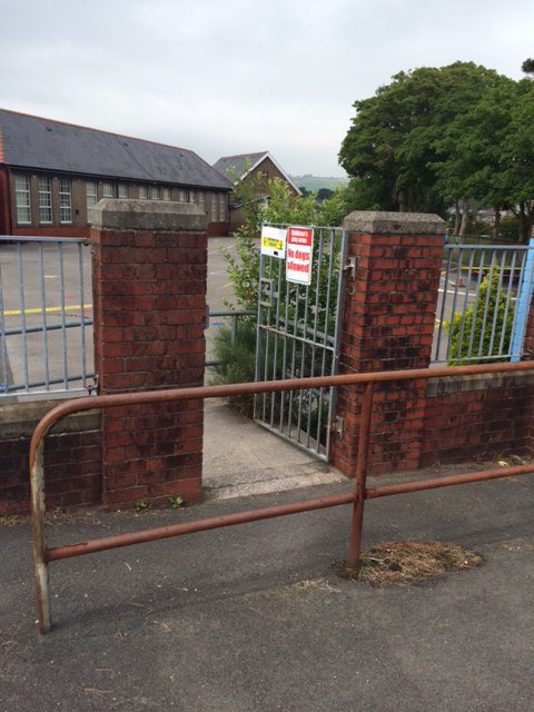 BryncethinPS's tweet photo. We’ve altered the one way entry system so that parent / carer and child can wait safely socially distanced on the playground.  Please enter using this gate. https://t.co/LubkPcDnII