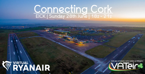 vatsimevents's tweet photo. VATéir are delighted to welcome you to Connecting Cork! We will light up Ireland's second busiest airport starting at 1800z until 2100z. We look forward to welcoming you to Cork and taking advantage of our top class ATC! https://t.co/BJNVvvpPI3 #FlyVATSIM https://t.co/g8n1wUR6z3