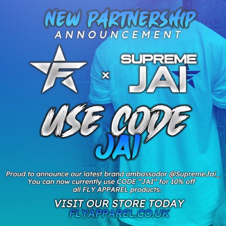 JaitheConstruct's tweet photo. Proud to announce that I’m now sponsored by @FlyApparelGG !!! ❤️❤️

Use code “Jai” for 10% off ALL products! https://t.co/tfWLz8Ra1i