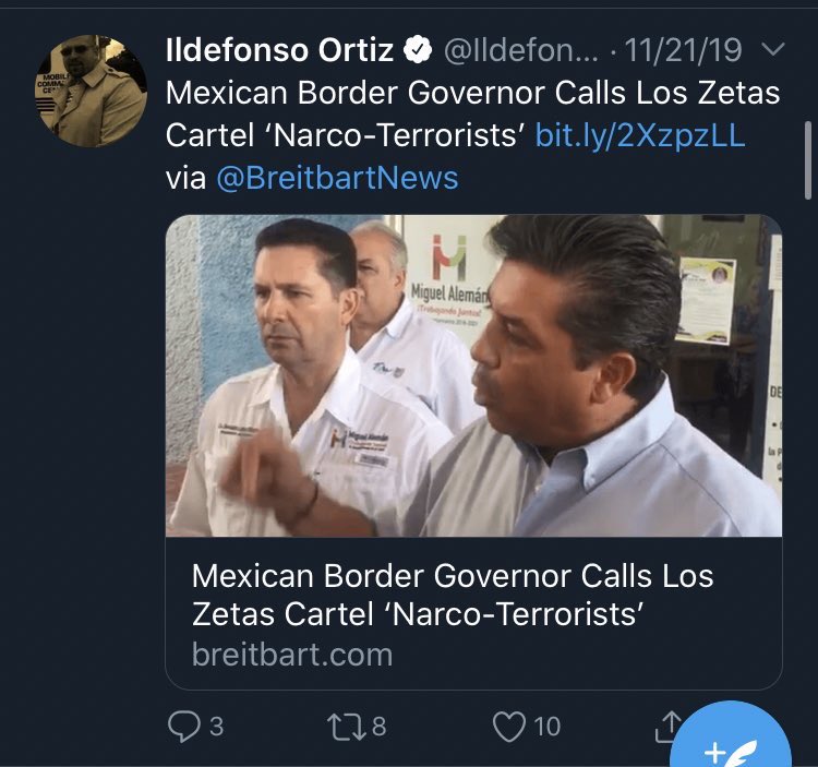 But you'd never know it reading Breitbart's Cartel Chronicles, even though the corrupt Mexican politician is one of their favorite narratives. According to them, CDV is standing up against the evil Los Zetas, which haven't been around since 2014 or so.