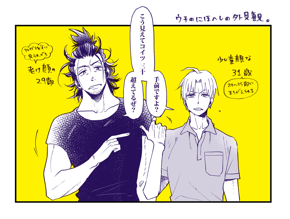 ウチのにほへしの外見観。
現パロだけど刀でもイメージとしてこういう感。
小夜・博多・厚は小2・小3・小5のイメージ。 