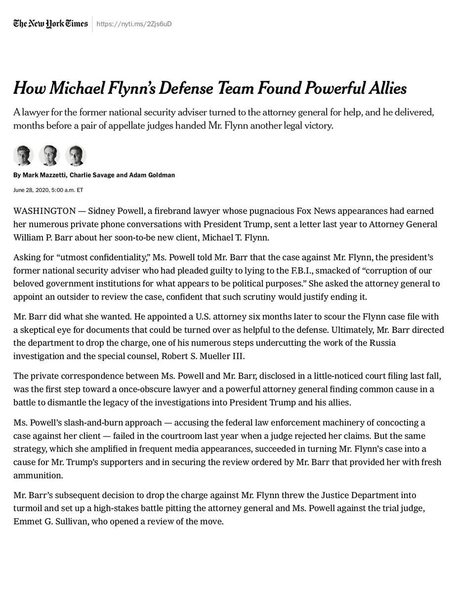 The New York Times has no credibility as it continues to maliciously twist the truth with “reporting” that obfuscates the truth and panders downright lies. In an op-ed today, the NYT takes facts and tries to create a completely false narrative. THREAD.  @SidneyPowell1