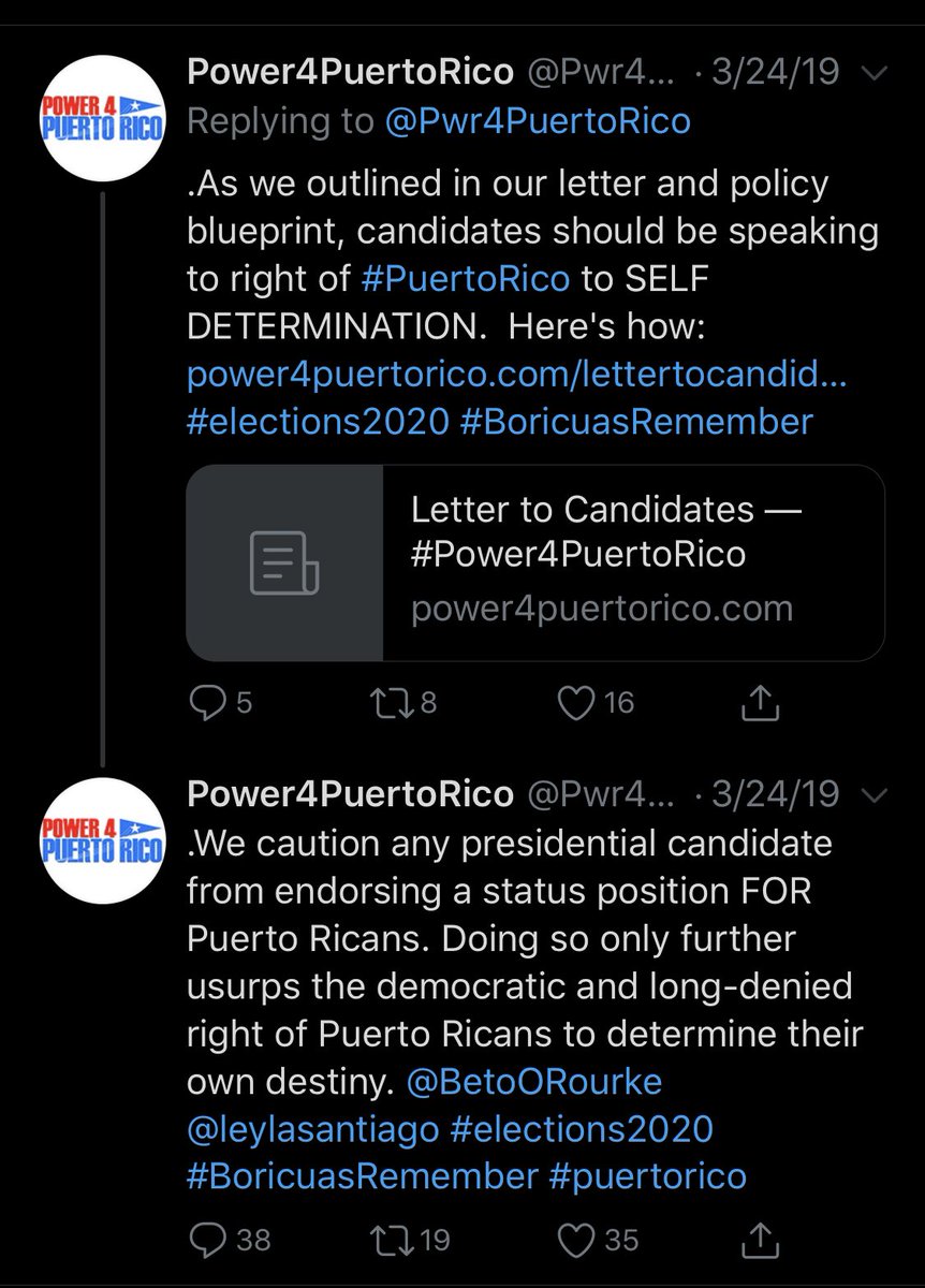 Groups like  @Pwr4PuertoRico, PROHIBITED candidates from endorsing a status position because it “usurps the right of PRicans to determine their own destiny”.And so they pushed politicians to once again ignore the issue and hide behind a “self-determination” non-commital stance.