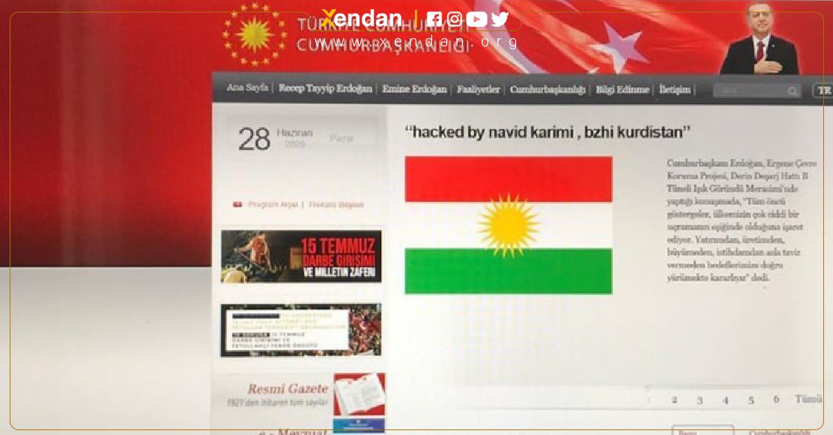 D_abdulkader's tweet photo. Erdogan’s official website was apparently hacked by Kurds. 

They left a beautiful flag of #Kurdistan https://t.co/sDbXfWVgZy