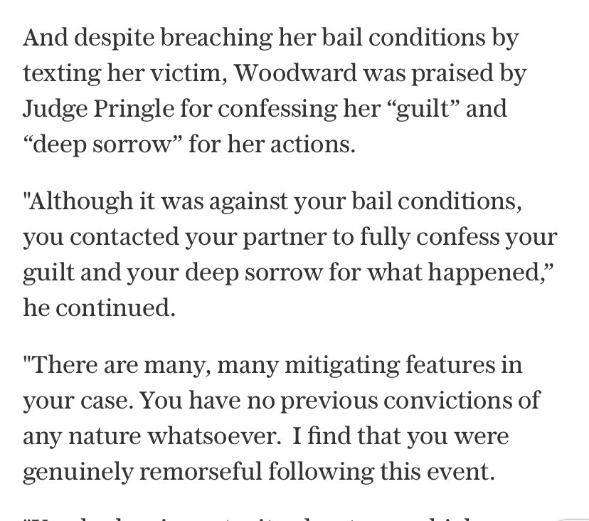 What’s funny to me about this particular case is that the judge says there were “many mitigating features” in her case to warrant not being given a custodial sentence  but she did many things that somebody with a funny tinge wouldn’t have gotten away with.