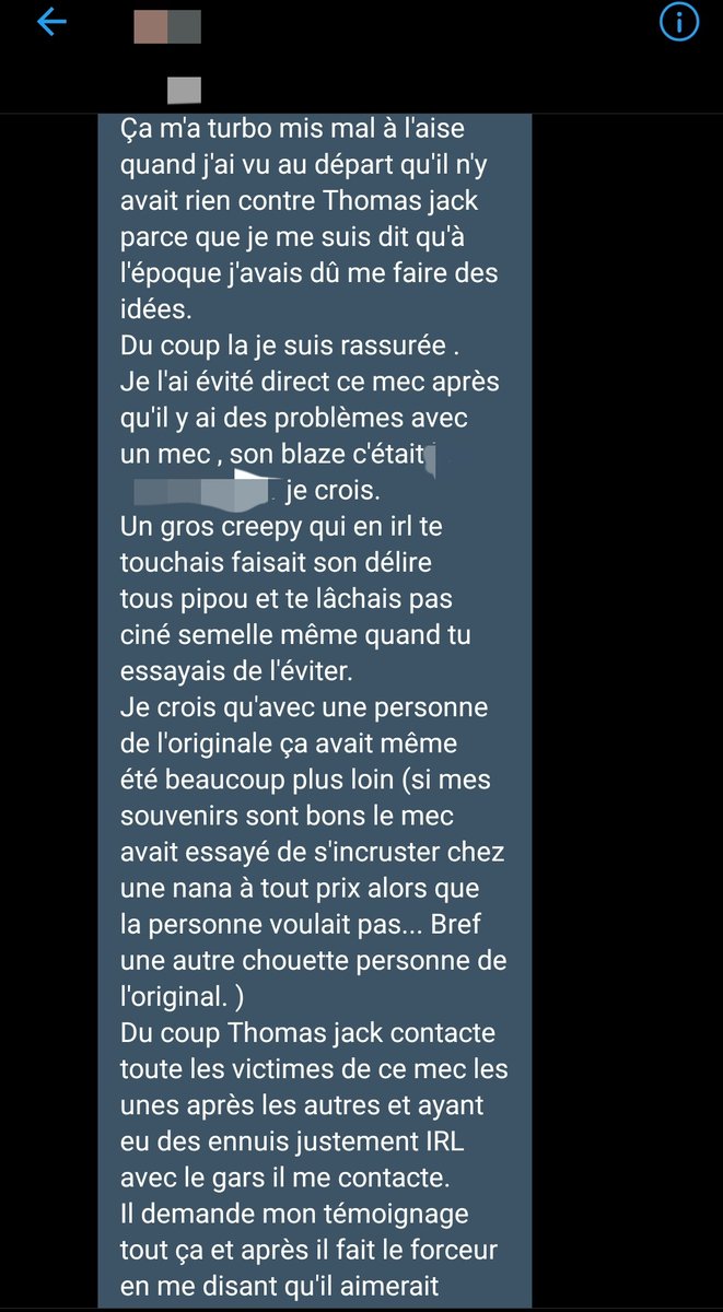 A propos de thomas jack (le nom flouté c'est parce que la personne a peur des représailles de l'homme cité dans son histoire)