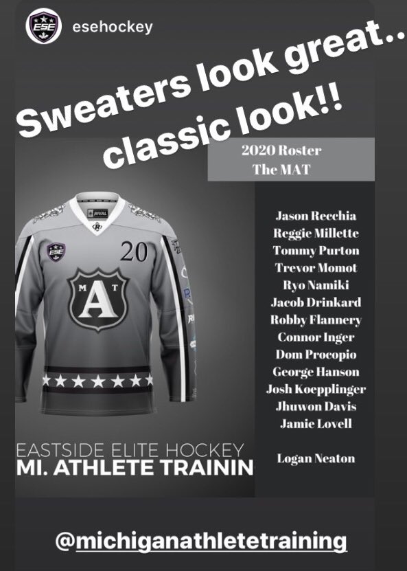 takeittothemat's tweet photo. @ESEhockey these are fire! Check out our MATletes competing in the ESE league. @StevenOleksy never disappoints with these sharp unis.  #takeittothemat https://t.co/cRrchGR2Hw