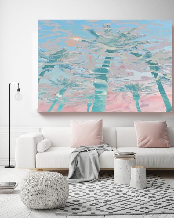 In harmony with nature - Pink Blue Palms, Jungle, etsy.me/2B8UlVa # #tropicalart #beachart #bluepinkart #pinkwaterart