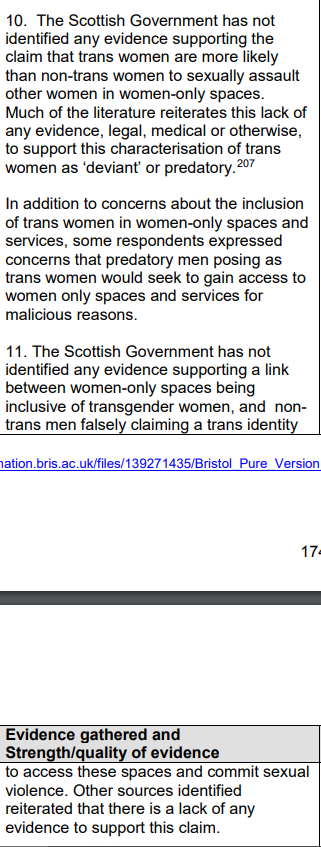 Here are the statements McAlpine is referring to and asking for evidence IN FAVOUR of:"The Scottish Government has not identified any evidence supporting the claim that trans women are more likely than non-trans women to sexually assault other women in women-only spaces."