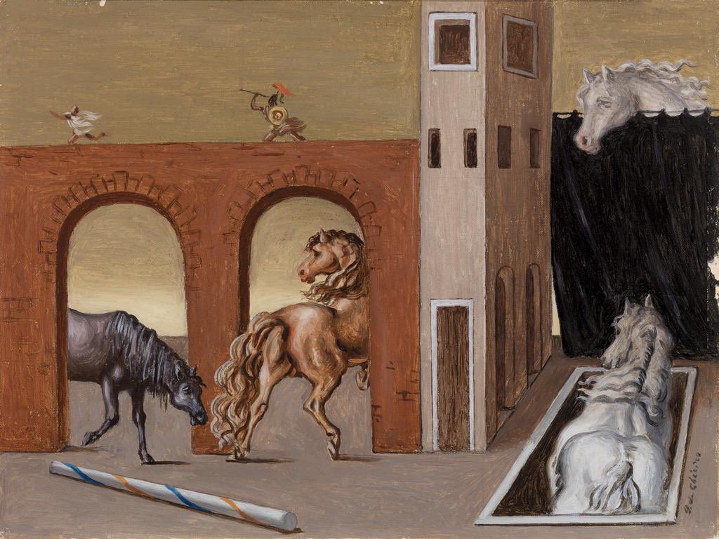 في مدارس الرسم، يعتبر كيريكو مؤسس المدرسة  #الميتافيزيقية (الما ورائية).. وهذي المدرسة تهتم بالتعبير عن الأشياء اللامنطقية والمخالفة للقوانين الطبيعية. وكان جيورجيو مولع بمحاولة عمل "كبتشر" للأحلام والكوابيس اللي يشوفها في النوم واللي أغلبها تكون غرائبية وغير مفهومة.