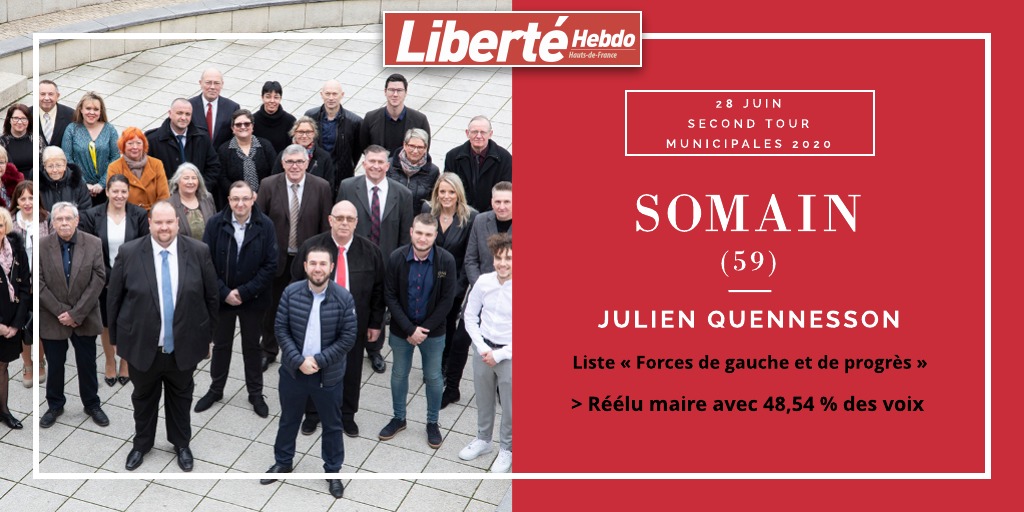 Julien Quennesson réélu maire à #Somain dans le #Nord avec 48,54 % des voix 
#Municipales2020 #résultats #hautsdefrance