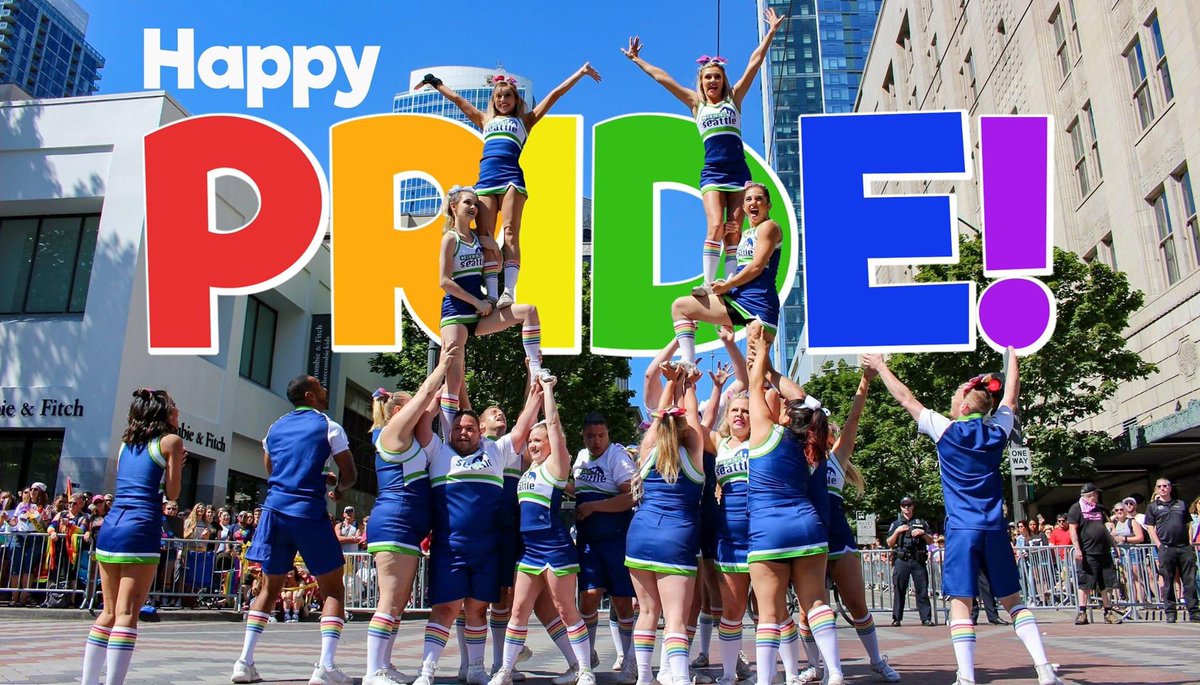 CheerSeattle's tweet photo. Today, we celebrate YOU! Though we are apart, we will always cheer you on.  Until we’re together again.  Happy Pride, Seattle! ❤️🧡💛💚💙💜 https://t.co/WKV6vL6KLO
